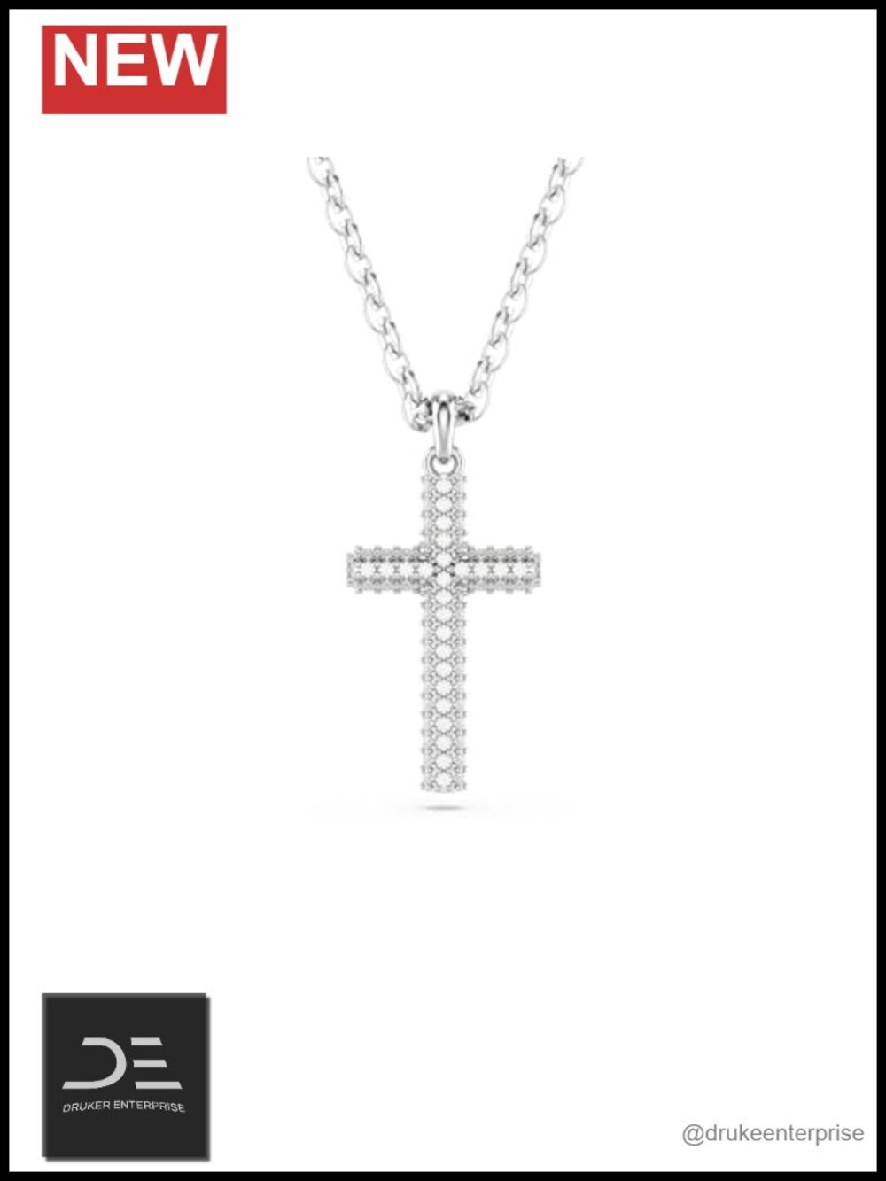 Swarovski Crystal Cross Pendant Necklace - Pavé Rhodium Finish
